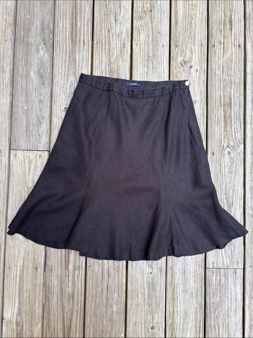 CHAPS | VTG Black 100% Linen Paneled A-Line Flared Midi Flare Skirt | Size 12